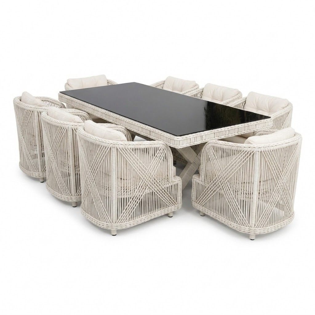 SET KOPSHTI RIMINI TAVOLINE 240X120CM  + 8 KARRIGE BROWN