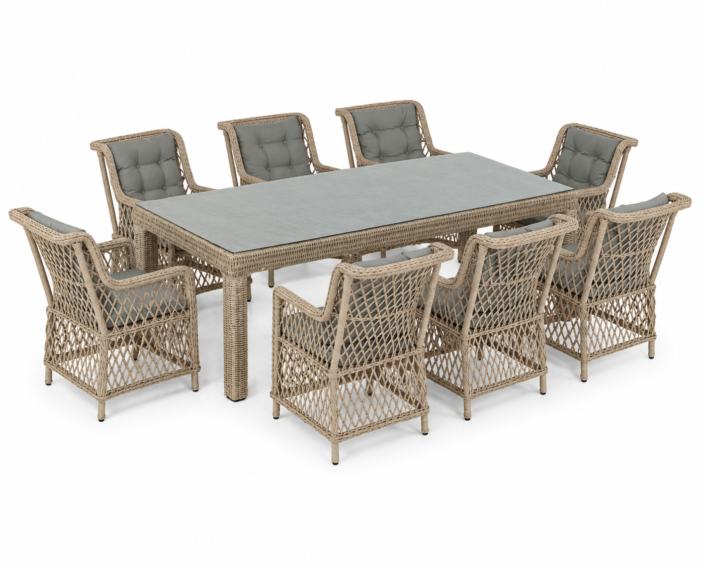 SET KOPSHTI ROZA RIO TAVOLINE 240X120CM  + 8 KARRIGE CAPPUCCINO