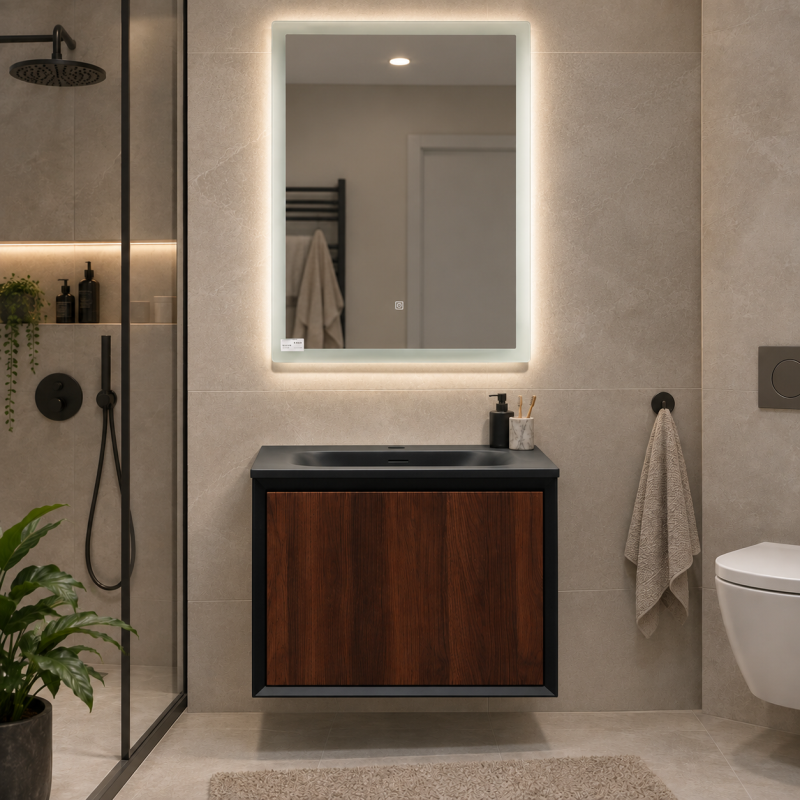 KOMODE MDG2312-60cm Wood/Black 2/1 pa pasqyre