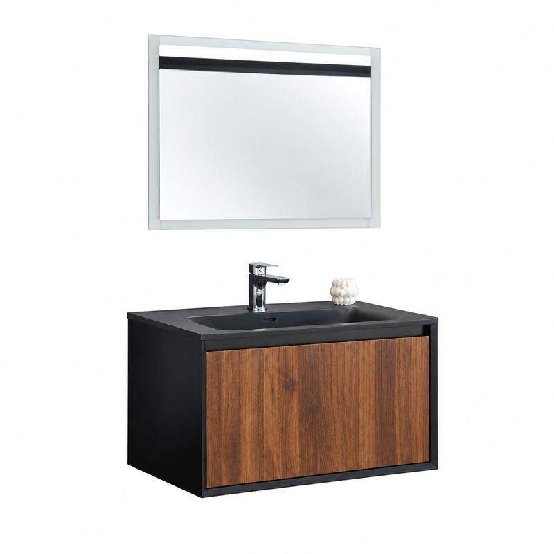 KOMODE MDG2312-80cm Wood/Black 2/1 pa pasqyre