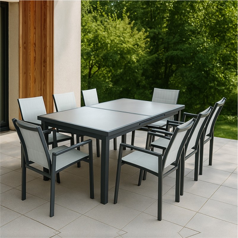 SET KOPSHTI TAVOLINE 180-240X100X72CM +8 KARRIGA JHA-6038 AG39-2 2/1