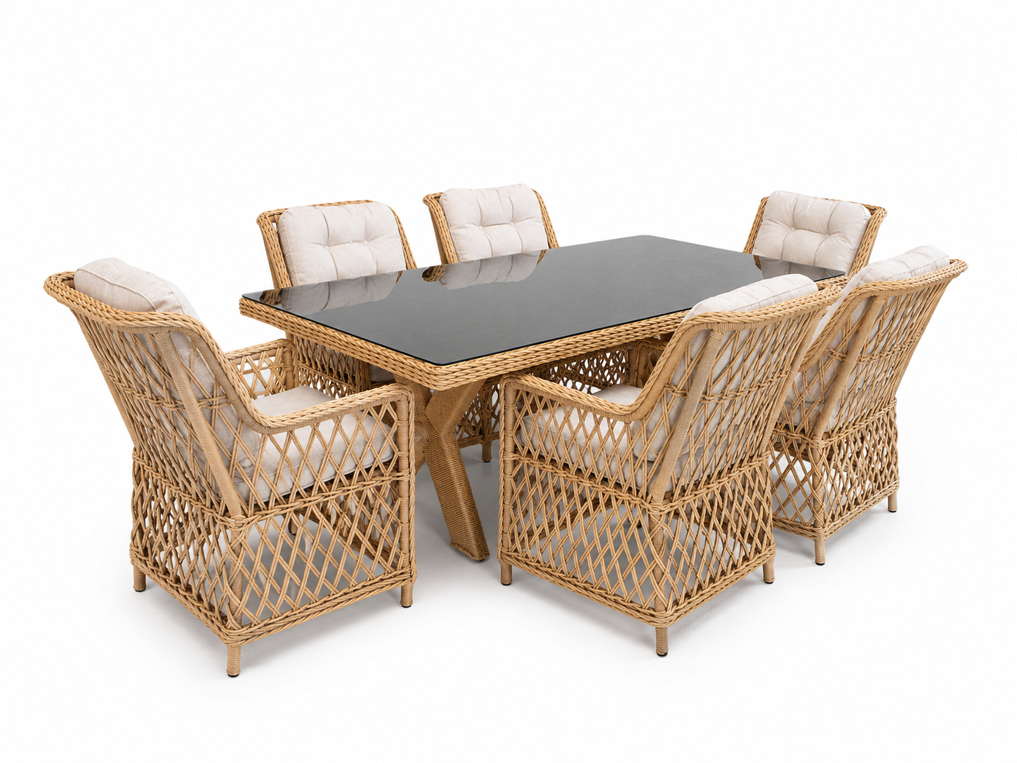 SET ULSE KOPSHTI FLOREX TAVOLINE 200X100X80 + 6 KARRIGE CAPPUCCINO