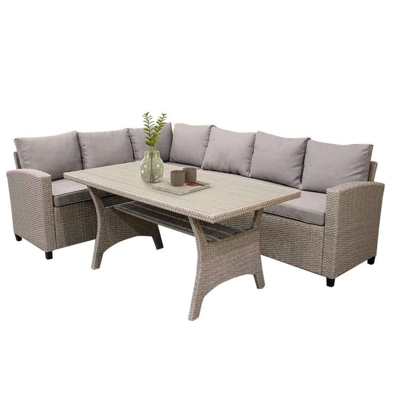 GARDEN SET TDH-GG0425 CORNER SOFA+TABLE CREAM 3/1